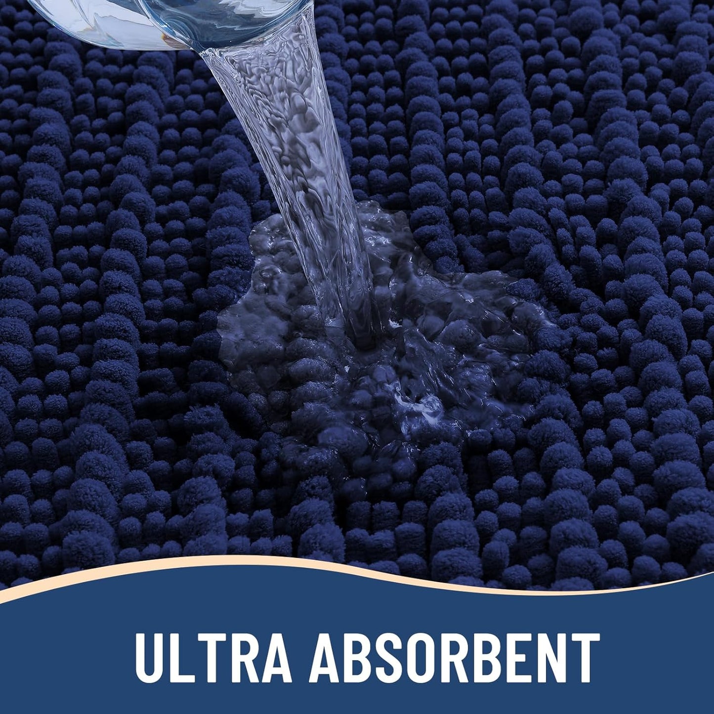 Arotive Luxury Chenille Toilet Rugs U-Shaped, Extra Soft Thick Absorbent Bathroom Mat, Non-Slip Shaggy Plush Contour Rugs, Machine Wash Dry Bath Mat for Toilet Base, 24x20, Navy