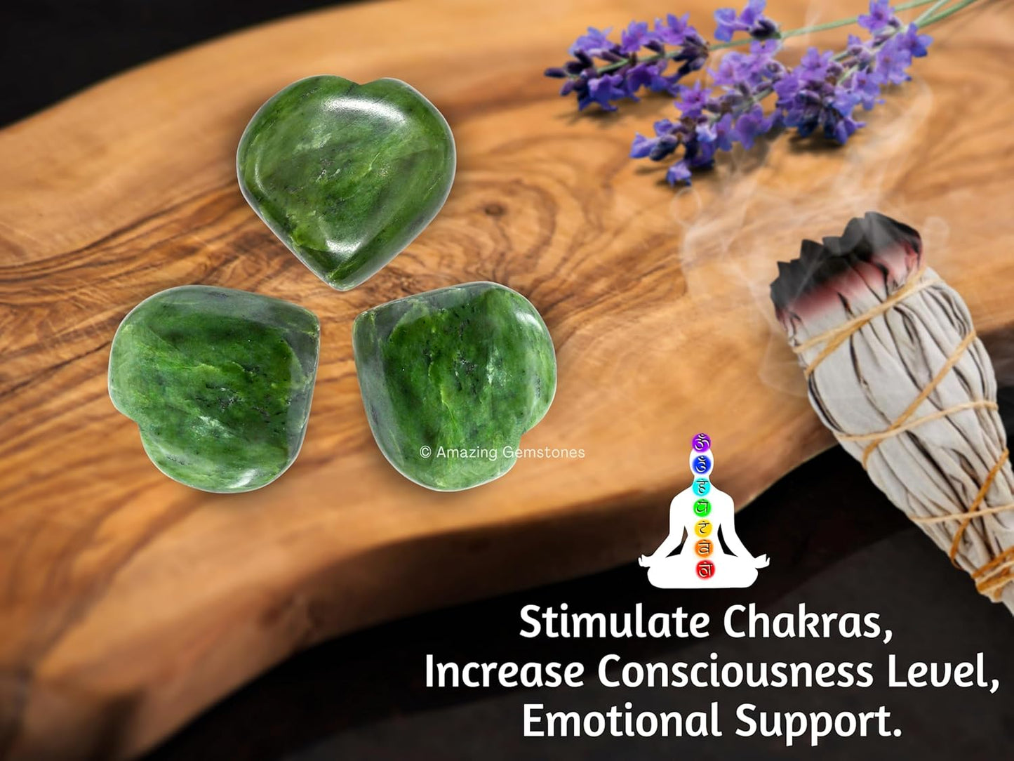 Amazing Gemstone Nephrite Green Jade Crystal Heart Palm Stone - Pocket Massage Worry Stone for Natural Body Chakra Balancing, Reiki Healing and Crystal Grid