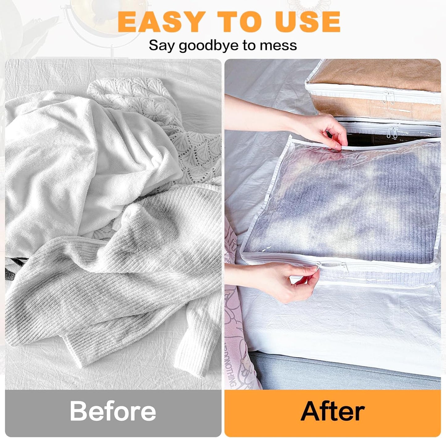 Clear Zippered Storage Bags Plastic Sweater Storage Bags with Zipper 6 Packs Clothing Organizer for Blankets Linen Sweater Bed Sheet Quilt Clothes Pillow (15.7 x 13.8 x 3.9 Inch)