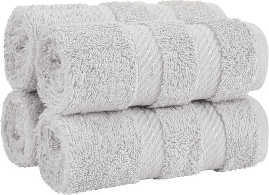 American Soft Linen Luxury Washcloths for Bathroom, 600 GSM 100% Cotton 4 Piece Turkish Wash Cloth Set, 13x13 in Soft Rags for Body and Face, Silver Gray Washcloths