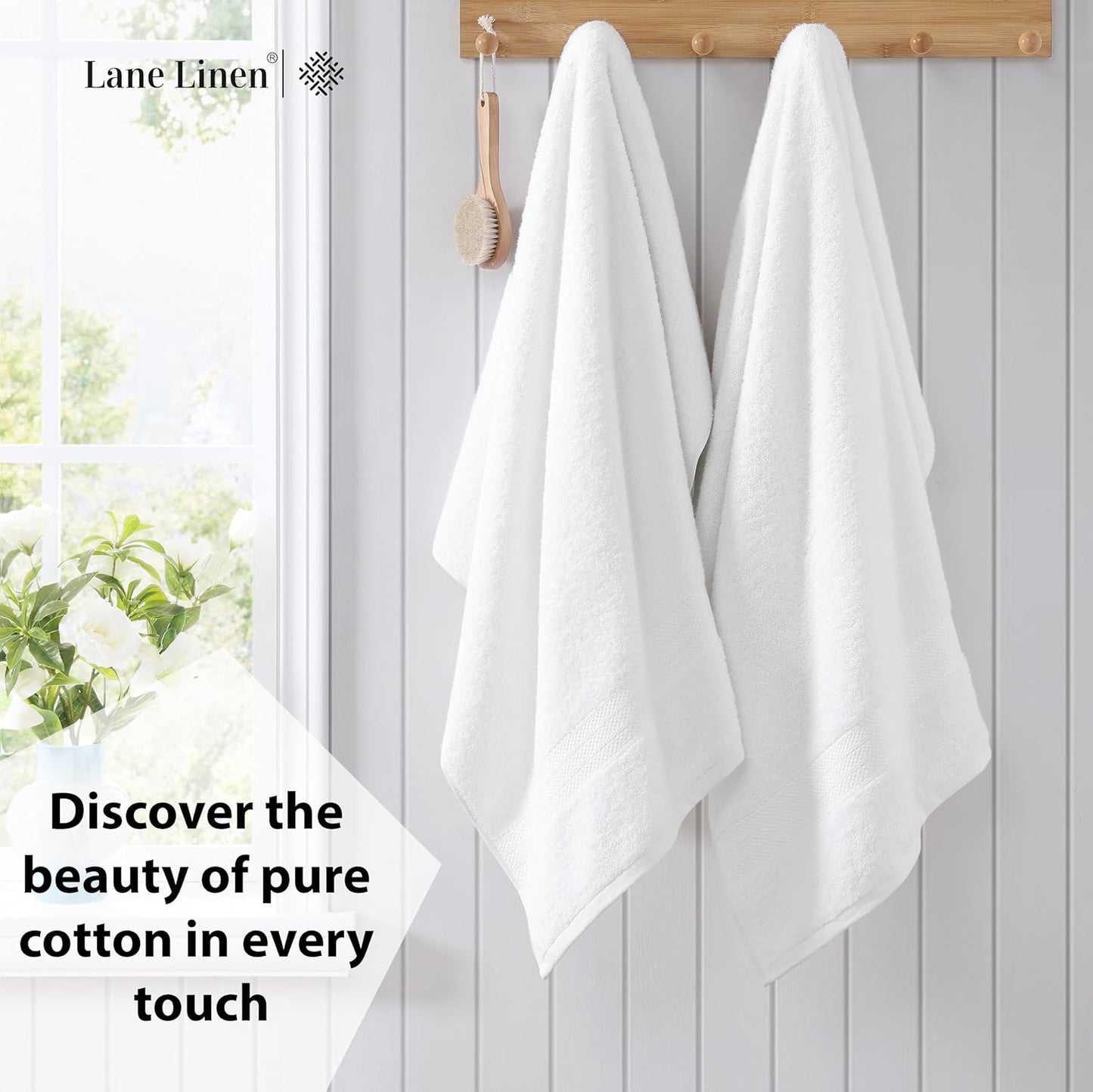 LANE LINEN 100% Cotton 4 Pack Bath Sheets (35"x66") - Ring Spun Cotton - Extra Large Bath Towels Set - Quick Drying, Soft & Absorbent Oversized Bathroom Towel Sets - Hotel Quality - White Towels