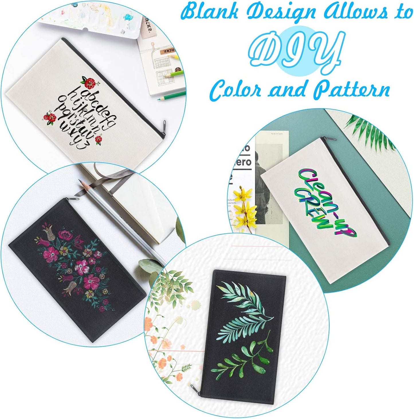 12 Pieces Cotton Canvas Makeup Bag, Multipurpose Cosmetic Bag with Zipper Travel Toiletry Pouch, Blank DIY Craft Bag (Grey, M)