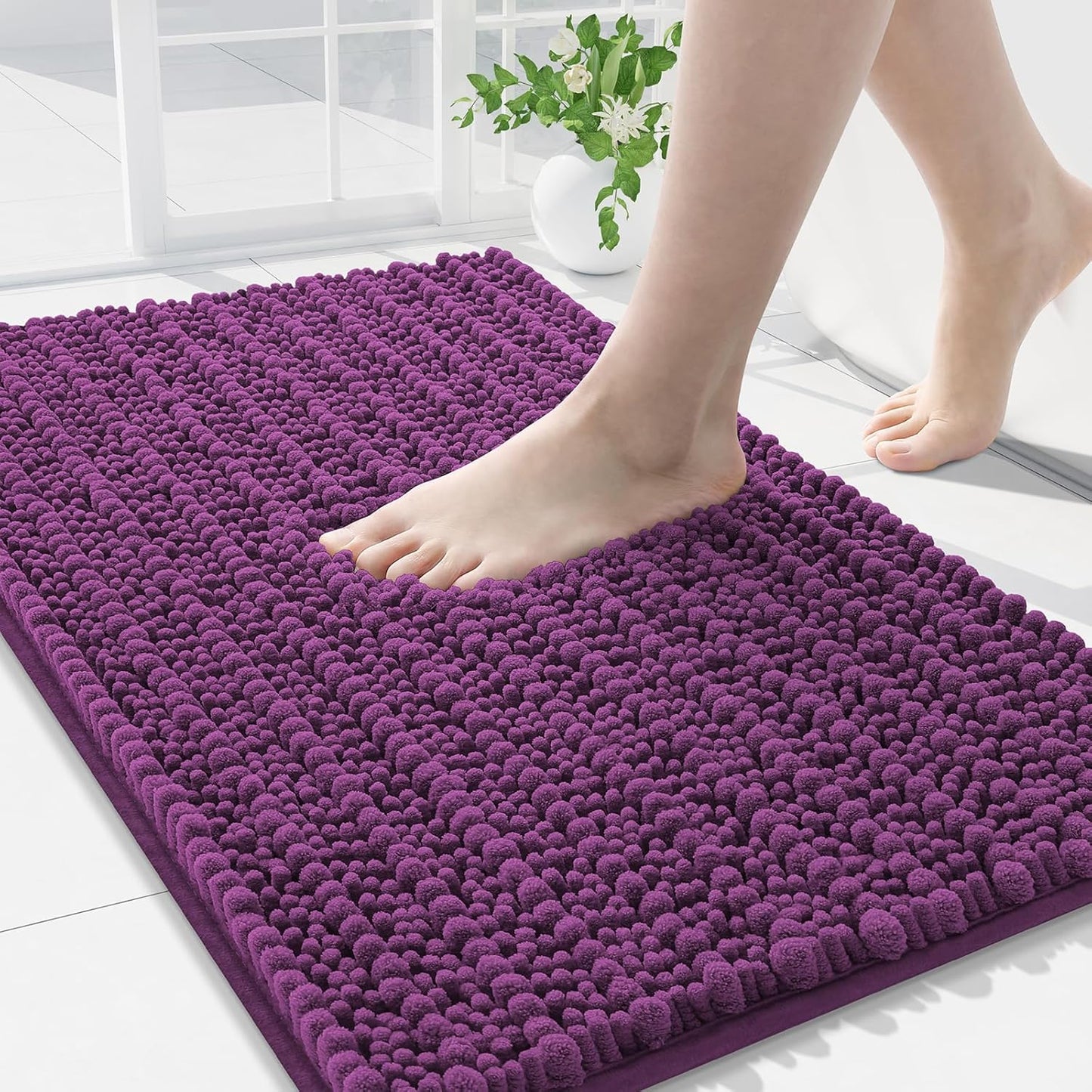 Arotive Luxury Chenille Bathroom Rug Mat, Extra Soft Thick Absorbent Shaggy Bath Rugs, Non-Slip Machine Wash Dry, Plush Bath Mats for Bathroom, Shower and Tub, 30x20, Purple