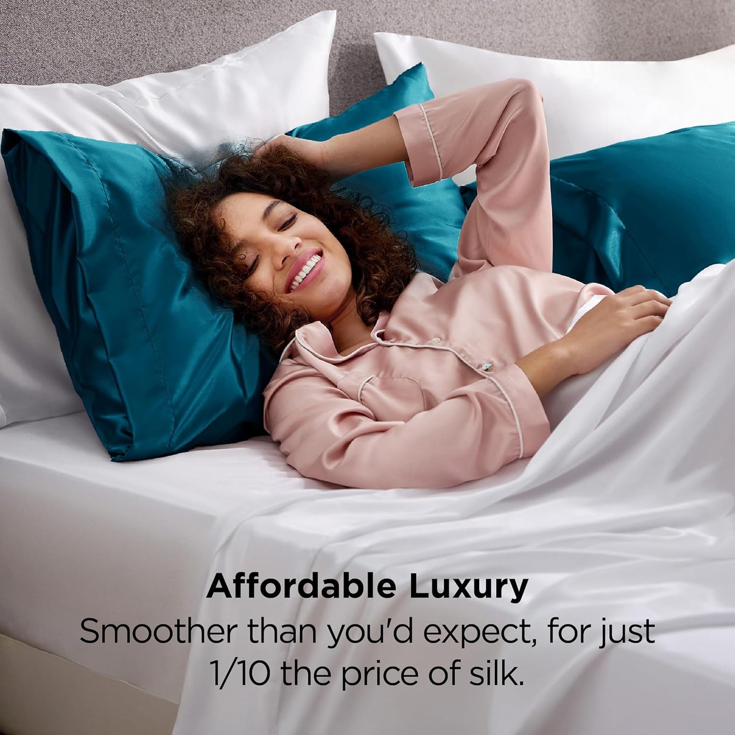 Bedsure King Size Satin Pillowcase Set of 2 - Teal Silky Pillow Cases for Hair and Skin with Envelope Closure, Similar to Silk Pillow Cases, Gifts for Women Men, 20x36 Inches, 2pcs