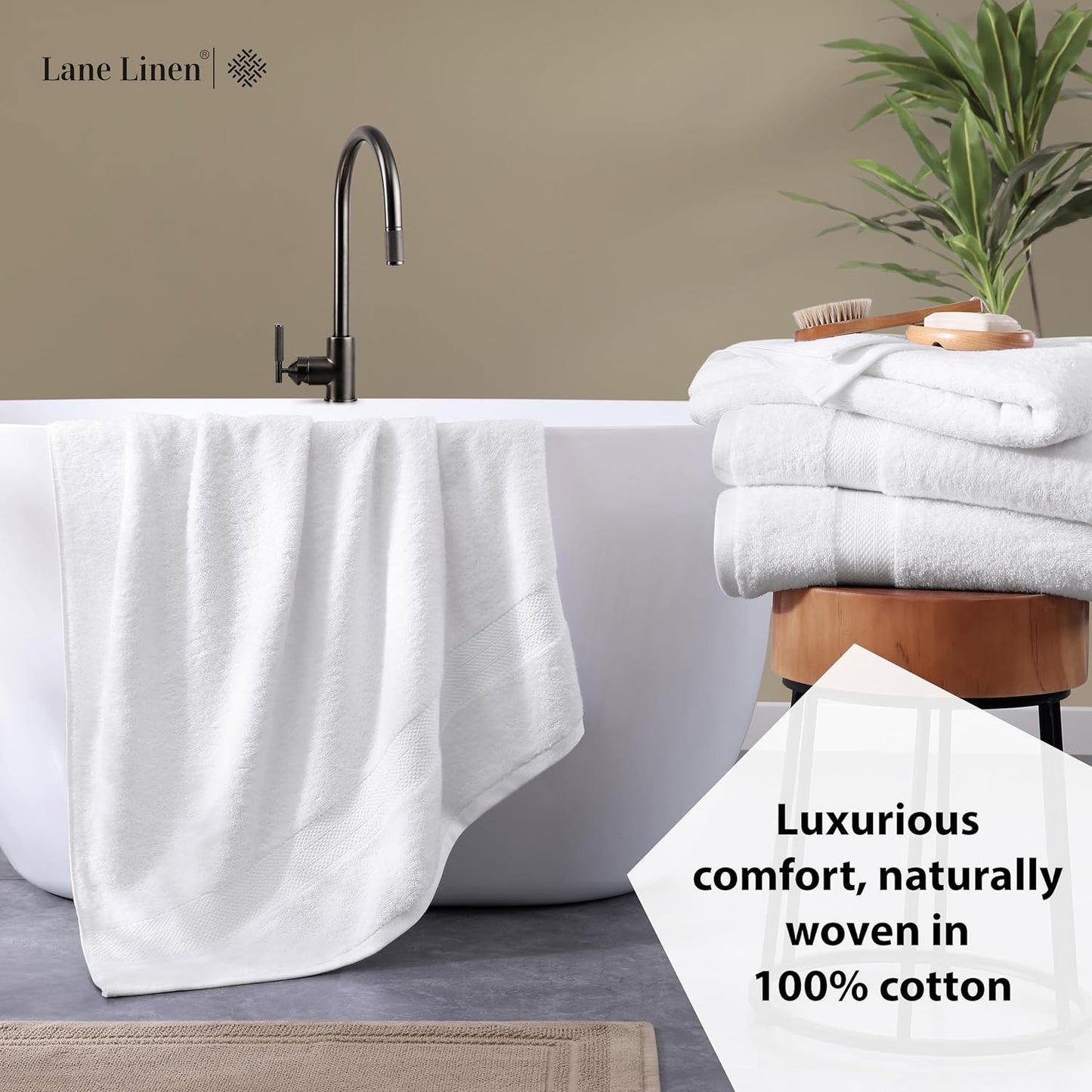 LANE LINEN 100% Cotton 4 Pack Bath Towels (28"x54") - Ring Spun Cotton - Large Towels for Bathroom - Quick Drying, Highly Soft & Absorbent Shower Towel Set - Hotel & Spa Quality - White Towel Set