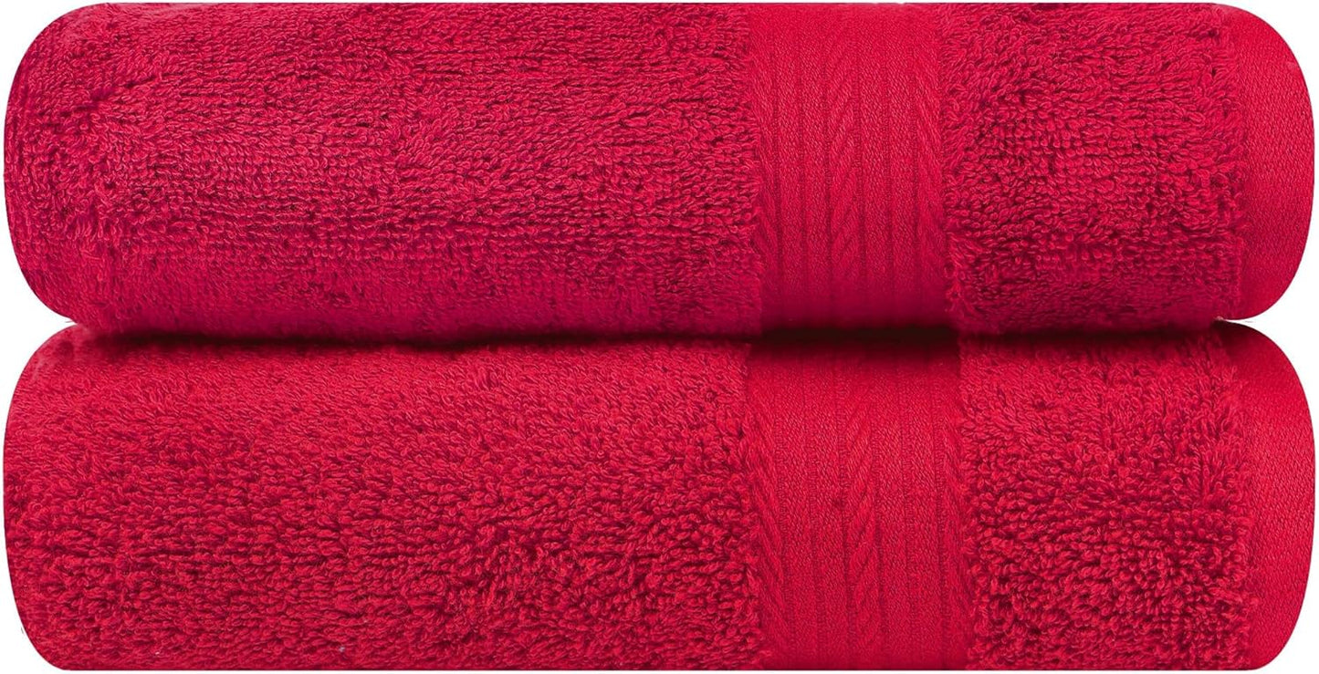 Ample Decor Bathroom Hand Towel 18 X 28 Inch 600 GSM 100% Cotton, Premium Soft Absorbent - 2 Pcs - Red