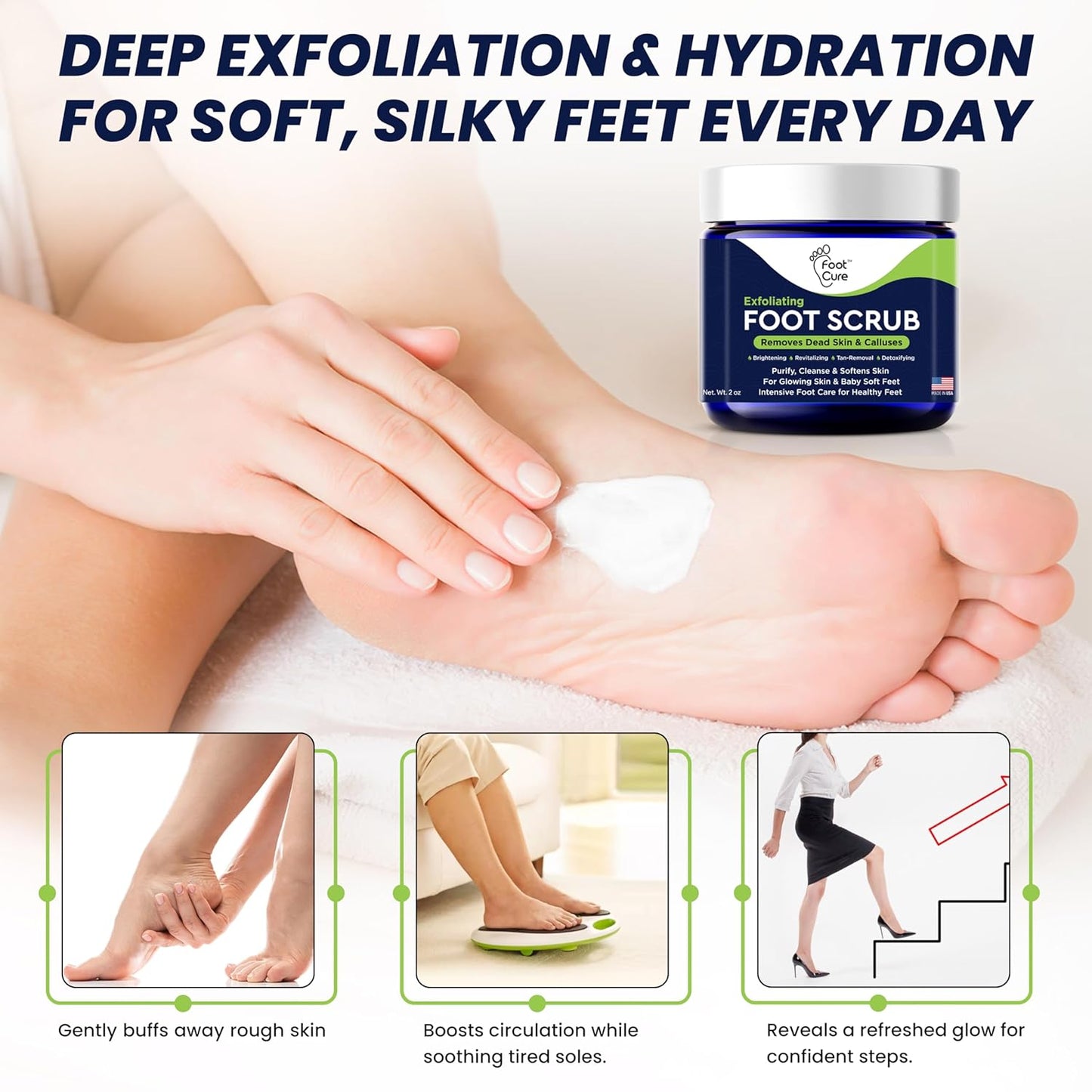 Exfoliating Foot Scrub with Pumice Stone powder - Gentle Moisturizing Foot Scrub for Dry Skin - Cracked Heel Repair for Smooth, Soft Feet - Pedicure Foot Spa 2 Pack