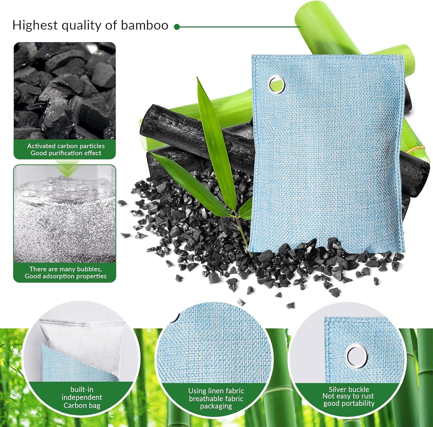 4 Pack charcoal odor absorber,Bamboo Charcoals Air Purifying Bag Charcoals Deodorizer Eliminator for Strong Odors in Car, Closet, Shoe, Basement (100G*4 Pack Light Blue, Unscented)