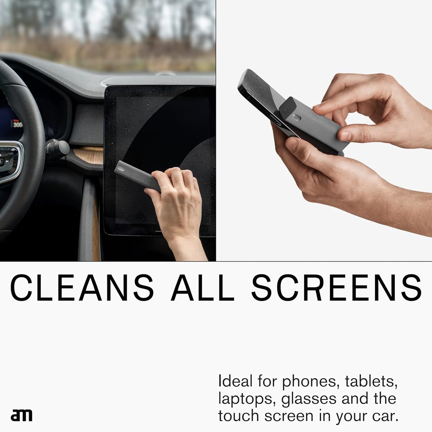 am Screen Cleaner Mist Spray with Microfiber Cloth Around – Alcohol-Free, Streak-Free Screen Cleaning Kit for Smartphones, Tablets, Laptops, Smart TVs & Car Screens, 3 Pack, Gray