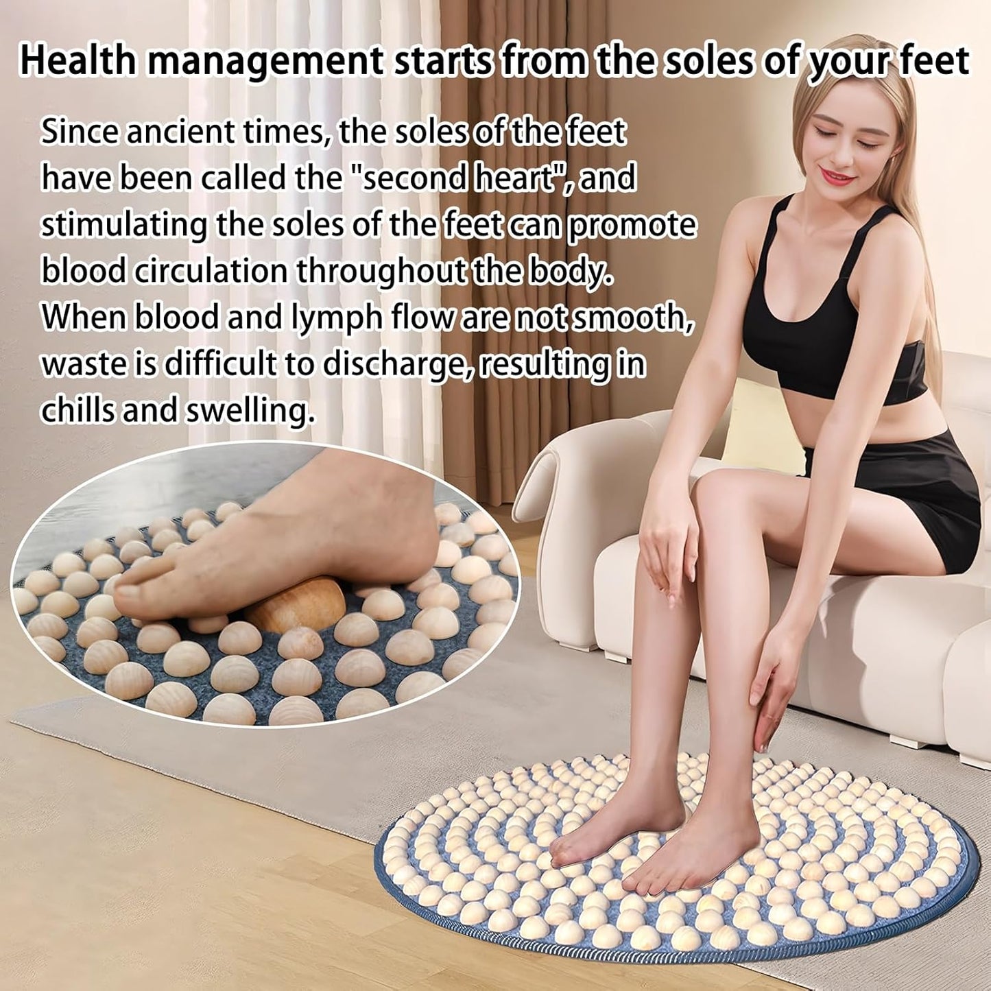 Foot Massage Mat,Wood Foot Acupressure Mat,Foldable Storage,Reflexology & Relaxation Tool for Tired Feet,Relaxation Gifts for Parents or Friends(19.7x19.7in)