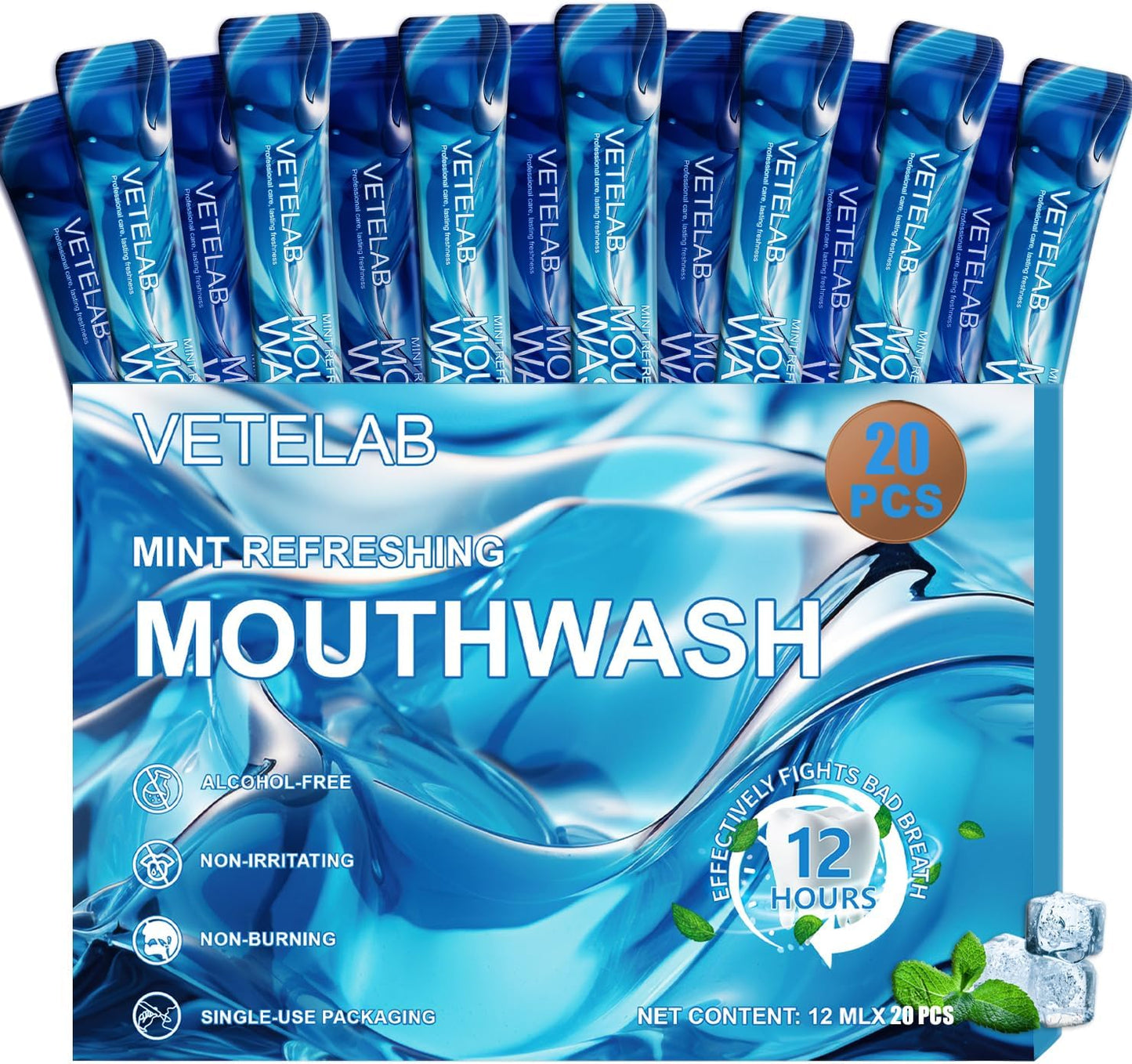 Portable Travel Size Mouthwash Packets - Mini Mint Mouthwash for Adults, Alcohol & Fluoride-Free, Freshens Breath for 12 Hours, Perfect for Date, Office, or Travel (Pack of 20)