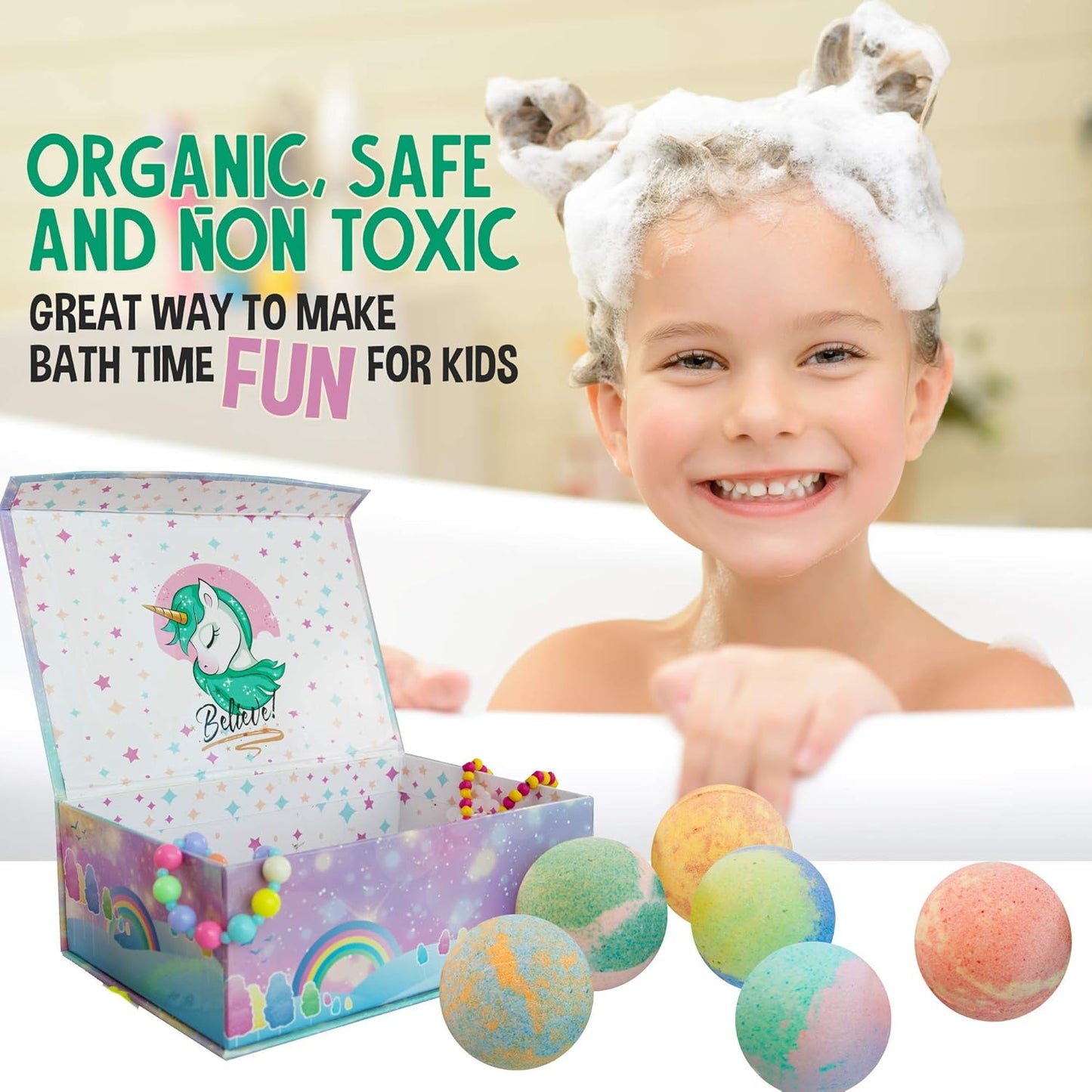 Bath Bombs for Kids with Surprise Inside, Unicorn Bath Bombs for Girls with Jewelry & Jewelry Box for Kids - Organic, Skin Moisturizing, Natural Bubble Bath, Birthday Gifts for Girls