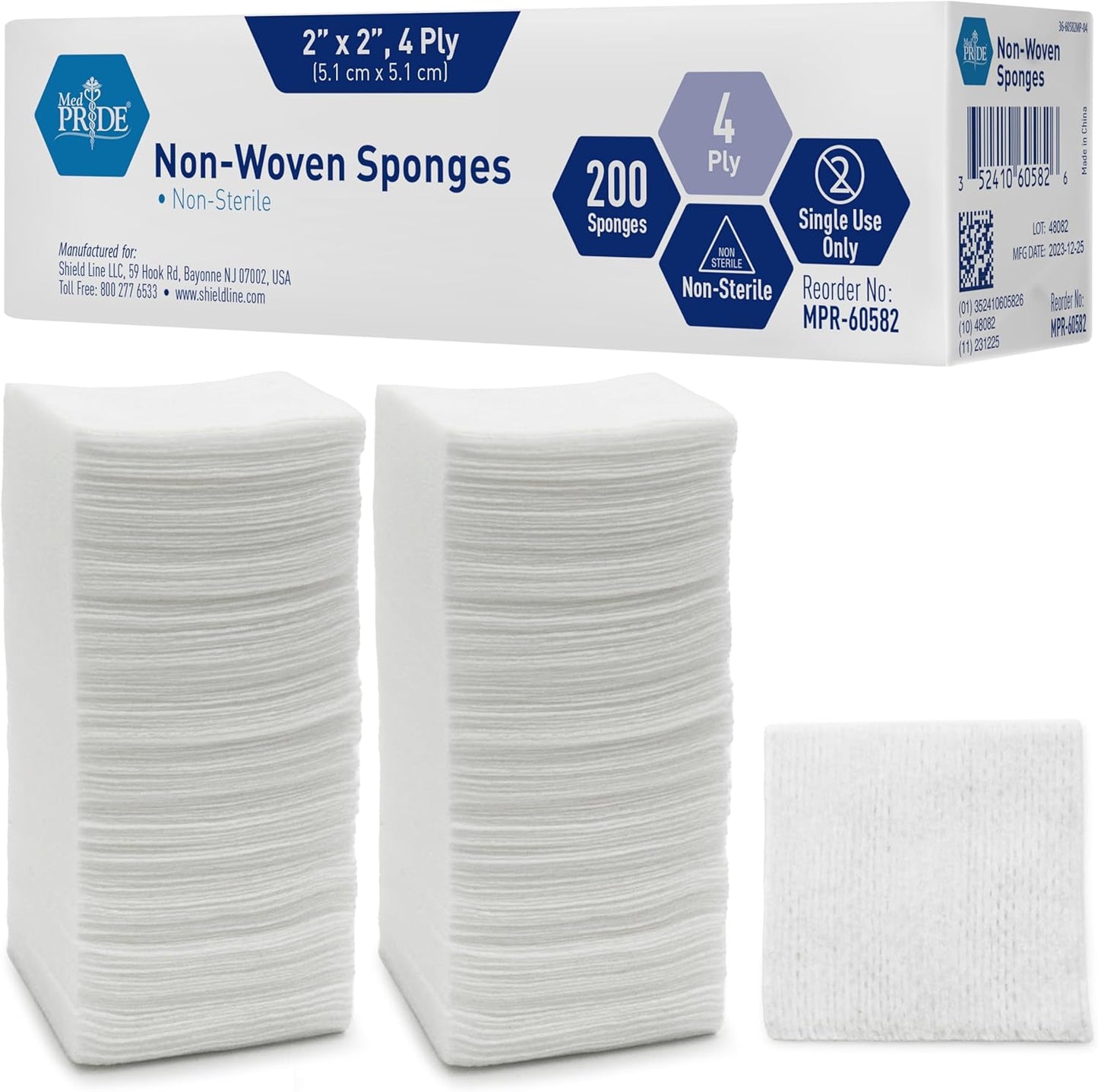 Medpride Surgical Sponges 2'' x 2'' 200 Pack - Gauze Pads Non sterile - First Aid Wound Care Dressing Sponge – Νοn-Woven Medical, Non-Adherent Mesh Bandages – Absorbent for Injuries – 4 Ply