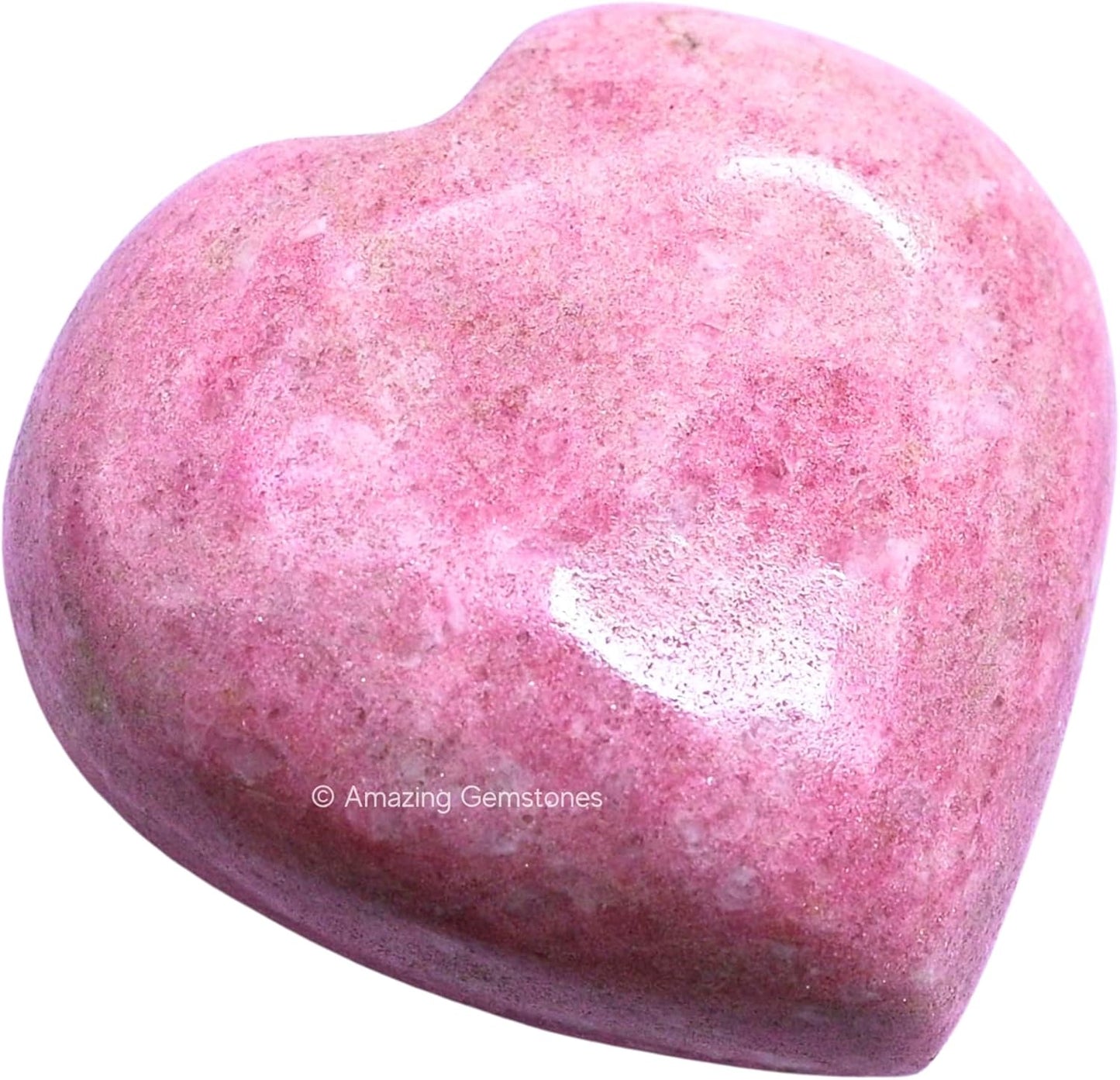 Amazing Gemstone Thulite Crystal Heart Palm Stone - Pocket Massage Worry Stone for Natural Body Chakra Balancing, Reiki Healing and Crystal Grid