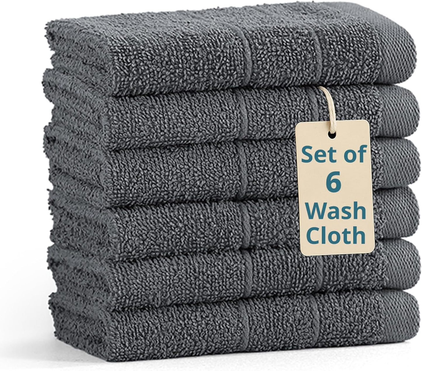 Casa Platino Wash Cloths Set of 6 - Spa & Salon Quality - 100% Ring Spun Cotton Face Towels - Soft & Ultra Absorbent Washcloths for Body, Beauty, Home, Gym - Fingertip Towels - 13"x13", Cool Grey