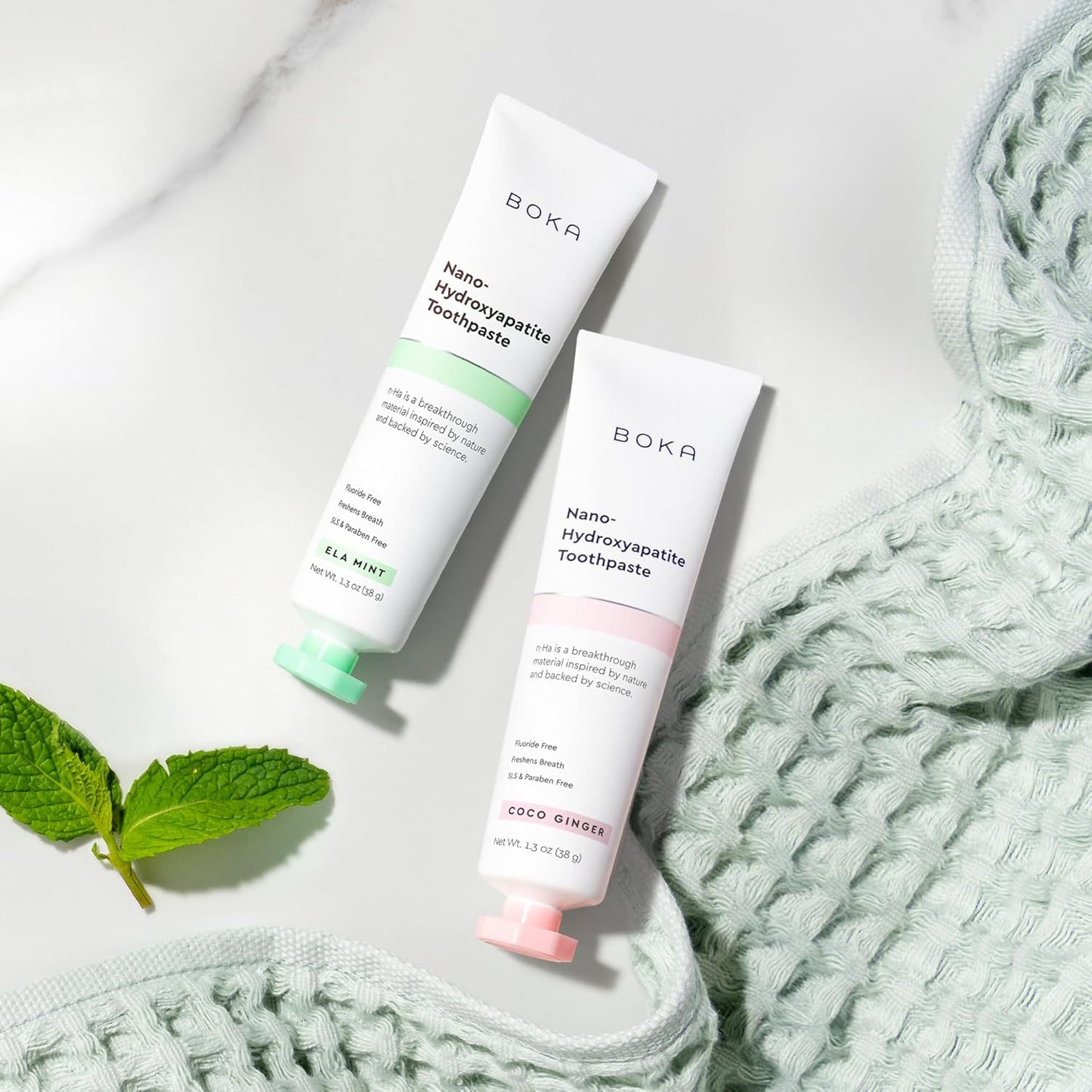 Boka Fluoride Free Toothpaste, Nano Hydroxyapatite Toothpaste, Appropriate for Sensitive Teeth - for Adult, Kids Oral Care - Ela Mint, Coco Ginger Flavor, 1.3 Fl Oz 2Pk US Manufactured