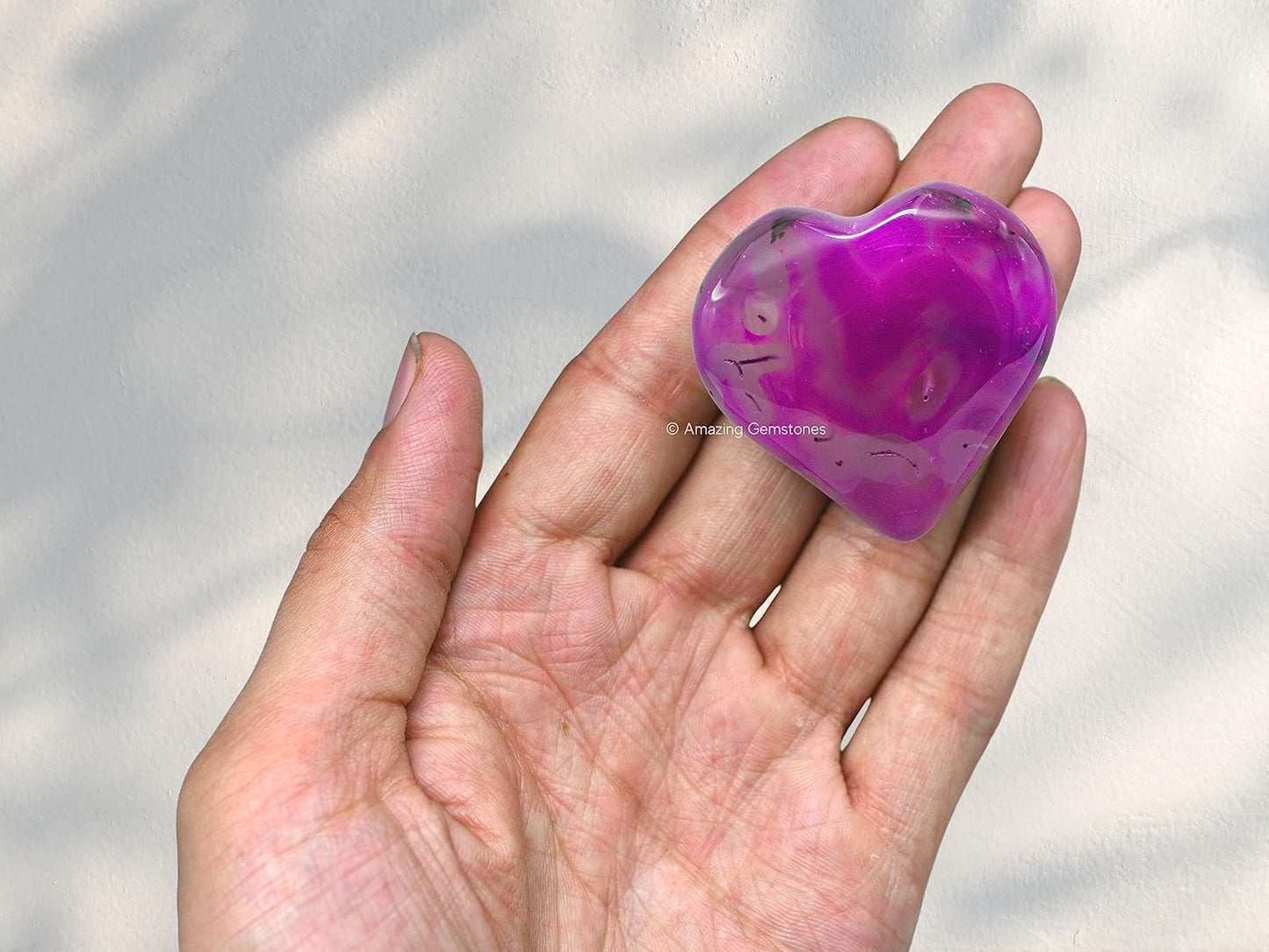 Amazing Gemstone Pink Onyx Agate Crystal Heart Palm Stone - Pocket Massage Worry Stone for Natural Body Chakra Balancing, Reiki Healing and Crystal Grid