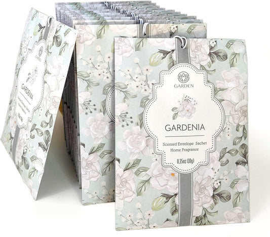 Gardenia Scented Sachets - 12 Pack, Long-Lasting Home Fragrance Sachet Bags, Large Fresh-Scented Packets, Sachets for Drawers and Closets