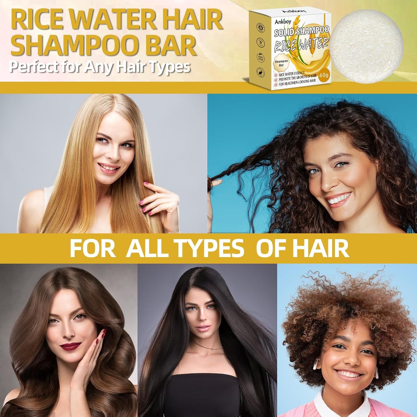 2 Pack Rice Water Shampoo Bar,Rice Shampoo Bars for Hair Growth,Dry Hair Shampoo Soap for Hair Care,Solid Soap for Women and Mens,Moisturizing for All Hair Types