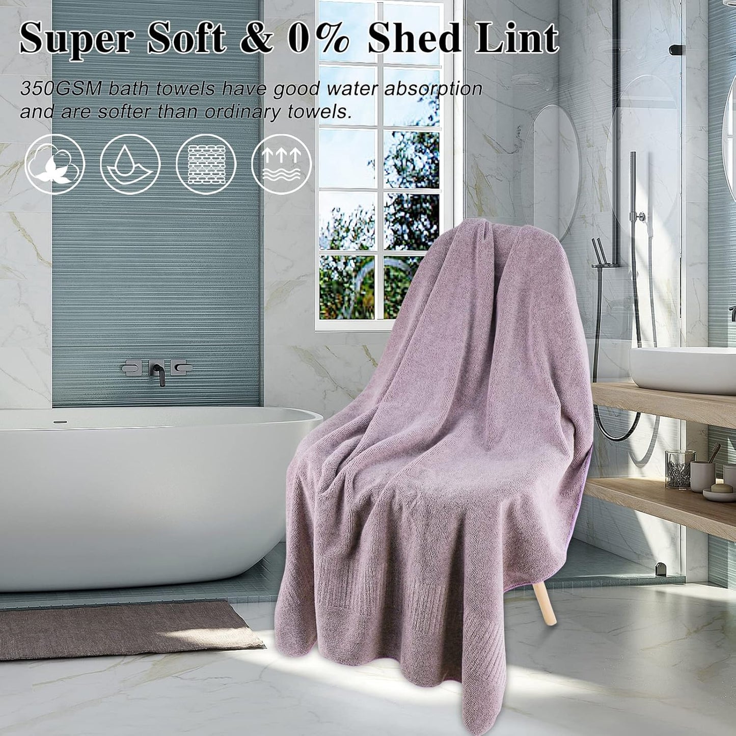 Bath Towels 4 Pack Large Bathroom Bamboo Viscose Towels 35” x 63” Plush Soft Bath Towel for Shower Extra Absorbent Jumbo Bath Sheet - Multipurpose Use as Sports, Travel, Fitness, Yoga (Purple)