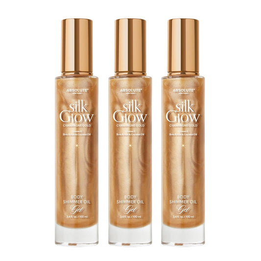 Absolute New York - Silk Glow Shimmer Mist Glow, Radiant, Shimmer Body & Face & Hair, Shea Butter, Coconut Oil, Vitamin E (SBGS05 Champagne Gold Oil Gek (Set of 3), 3.4 fl oz)