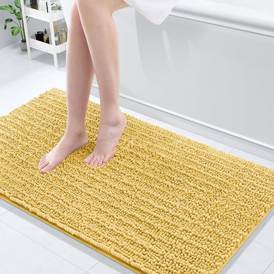 Arotive Luxury Chenille Bathroom Rug Mat, Extra Soft Thick Absorbent Shaggy Bath Rugs, Non-Slip Machine Wash Dry, Plush Bath Mats for Bathroom, Shower and Tub, 54x24, Yellow
