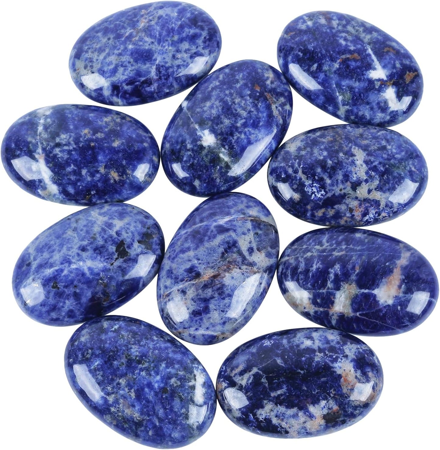 Natural Sodalite Oval Polished Worry Stones, Healing Crystal Indoor Fountain Stones Massage Energy Anxiety Relief Items