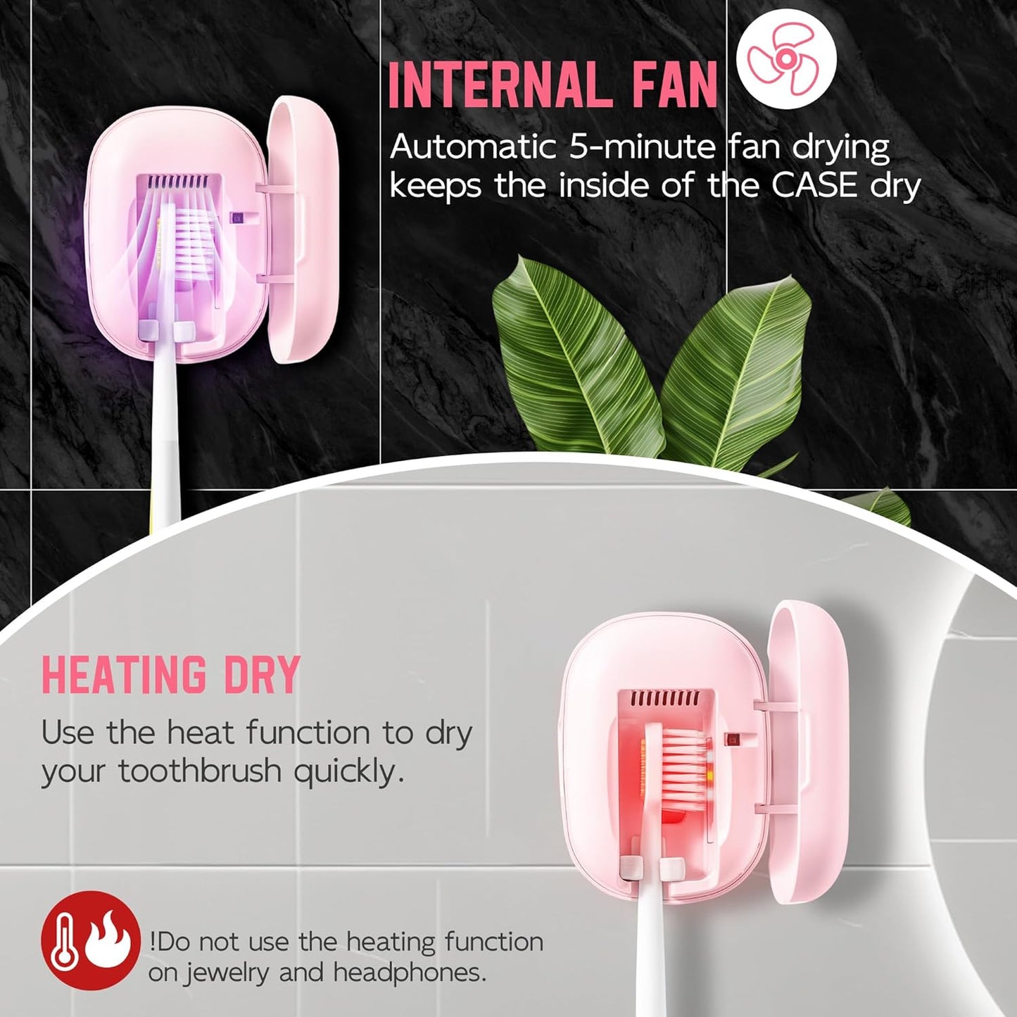 Toothbrush Sanitizeri Case with U V-C Lights, Dryer Heating, Fan Drying - Rechargeable Portable Toothbrush Cover, Magnetic Wall Mount Sterilizeri Box for Home, Travel & Fits All Toothbrushes