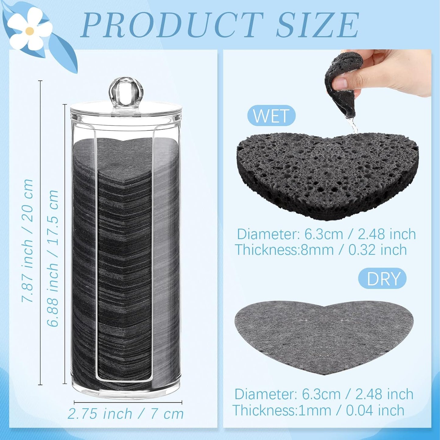 Sieral 120 Pcs Compressed Facial Sponges with Container Disposable Face Sponge Pads for Washing Face Cleansing Exfoliating Esthetician Makeup Removal(Heart,Black)