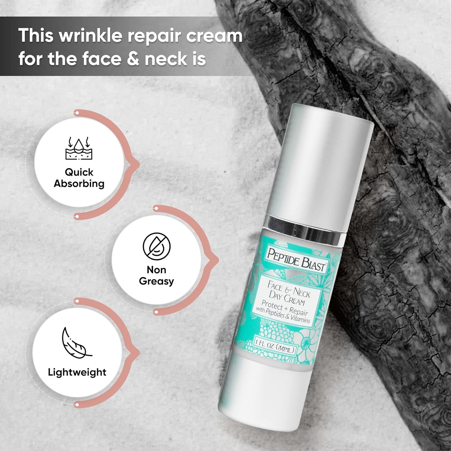 Peptide Blast DAY CREAM Packed with Collagen Peptides, and Vitamins C & E – For Face & Neck - 1oz.