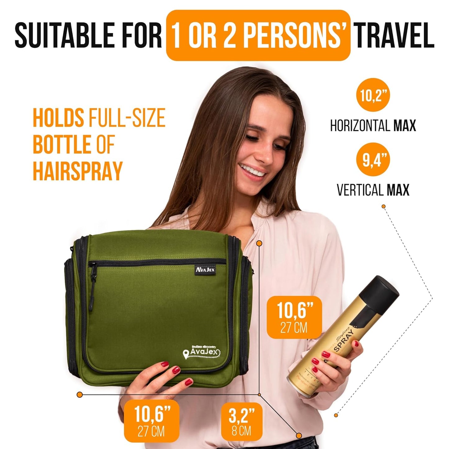 Travel Toiletry Bag for Men and Women - (10.6”x10.6”x3.2”) Large Hanging Toiletry Organizer - Waterproof Hygiene Bag with Metal XXL Swivel Hook, with Sturdy Zippers and 19 Compartments for Toiletries