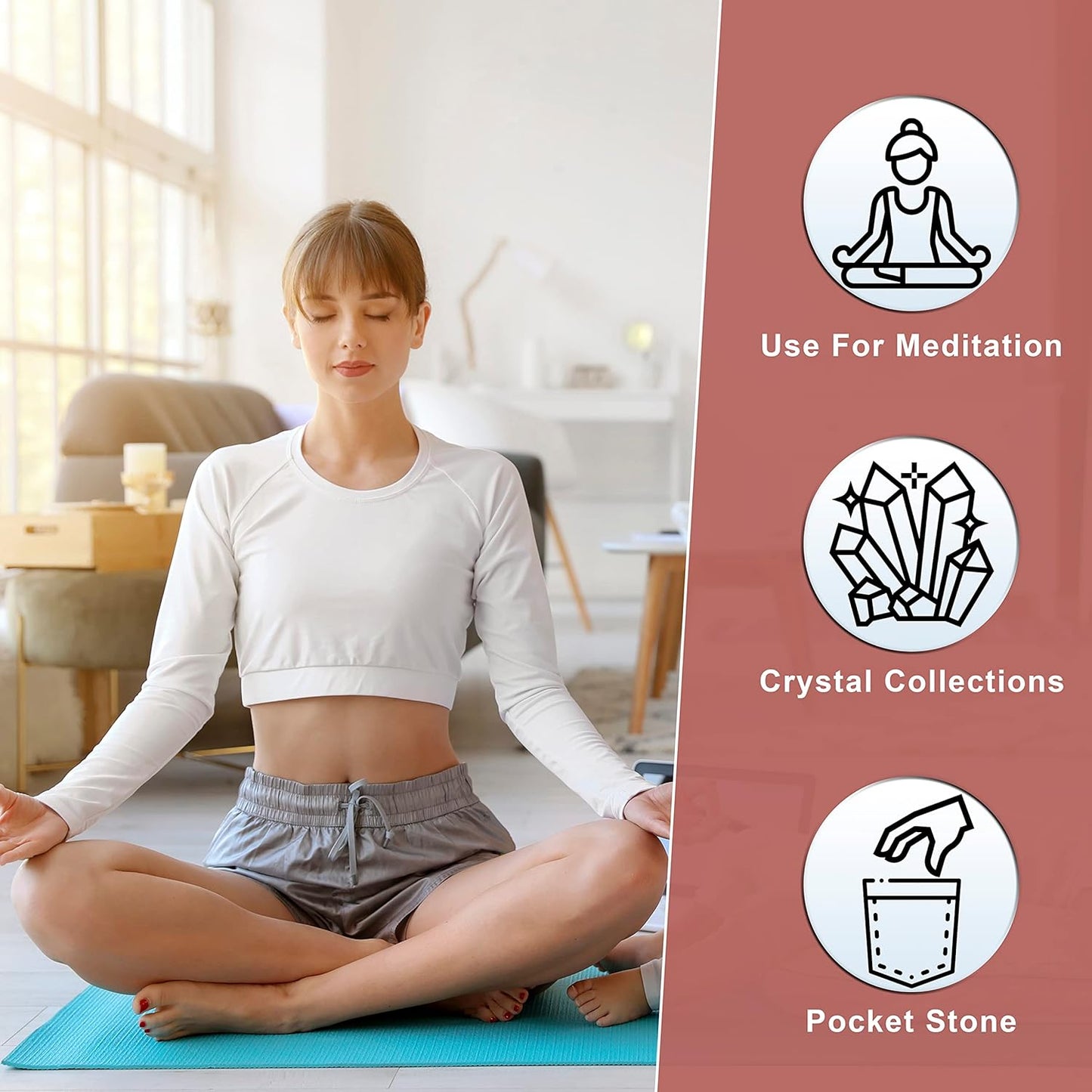 Crocon 50mm Pink Agate Large Oval Palm Stone 900+ Carats Pocket Massage Worry Stones for Natural Body Chakra Balancing Reiki Healing Stones and Crystal Grid Healing Massage Spa Energy Crystals