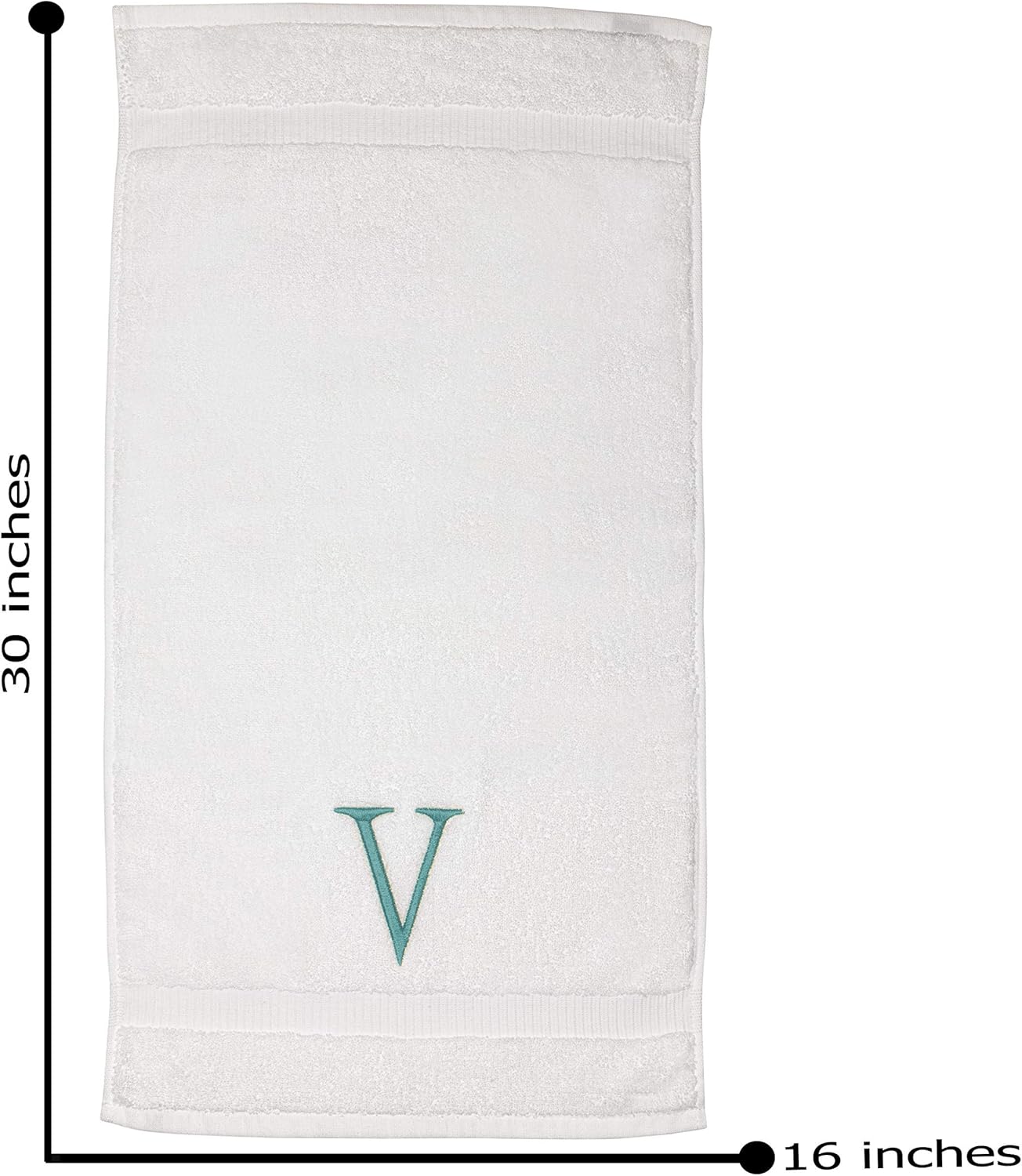 Teal Initial Hand Towel for Bathroom - Monogrammed Luxury Hotel Quality Decorative Embroidered Towel for Powder Room, Spa - GOTS Organic Certified - Pack of 2, Letter V