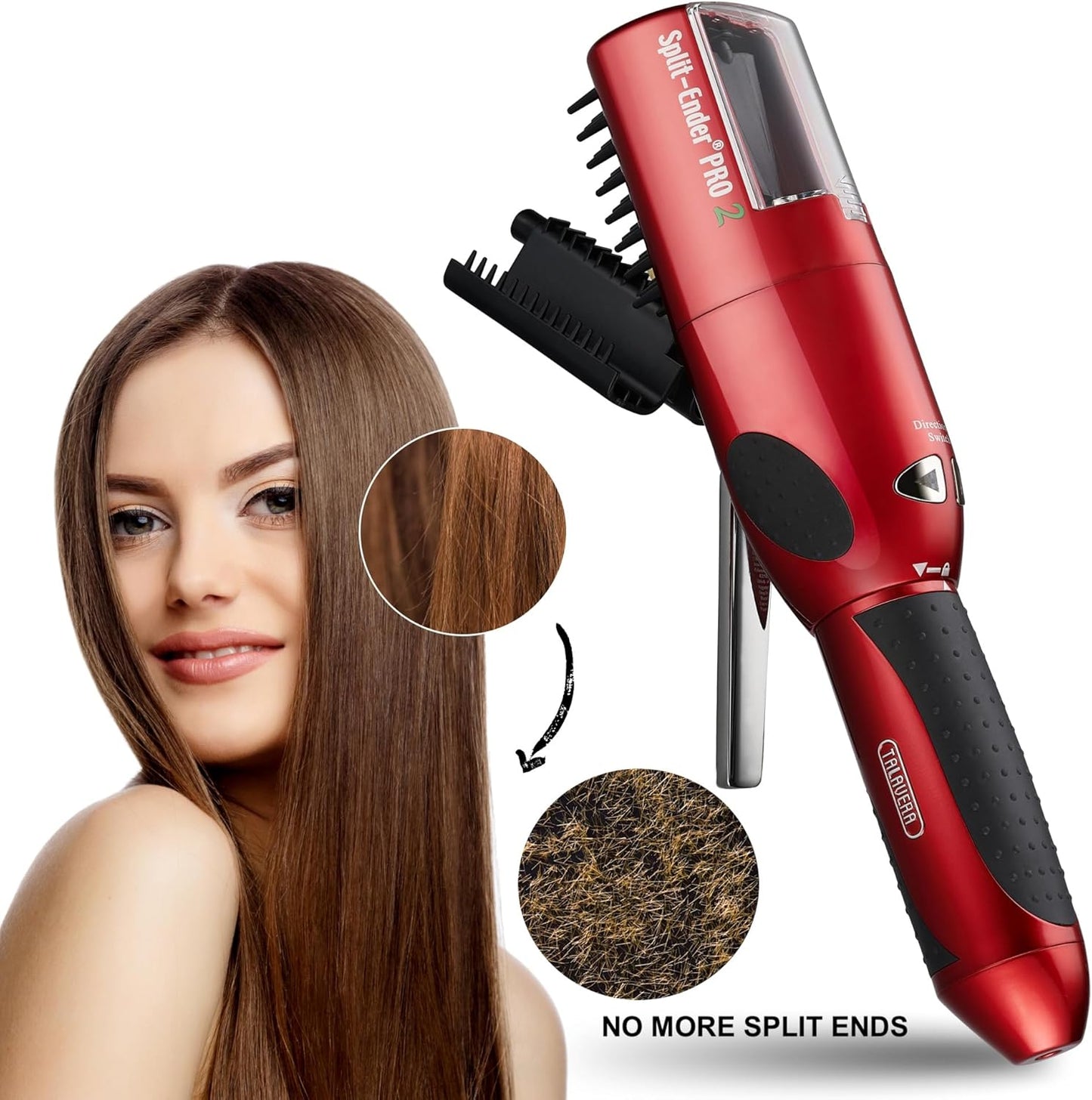 Split-Ender Pro 2 - Original Professional Beauty Tool - Cordless Split End Hair Trimmer for Damaged, Dry, Brittle, Frizzy, Curly or Straight Hair (Red)