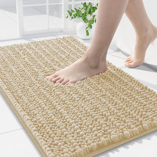Arotive Luxury Chenille Bathroom Rug Mat, Extra Soft Thick Absorbent Shaggy Bath Rugs, Non-Slip Machine Wash Dry, Plush Bath Mats for Bathroom, Shower and Tub, 30x20, Cream Beige