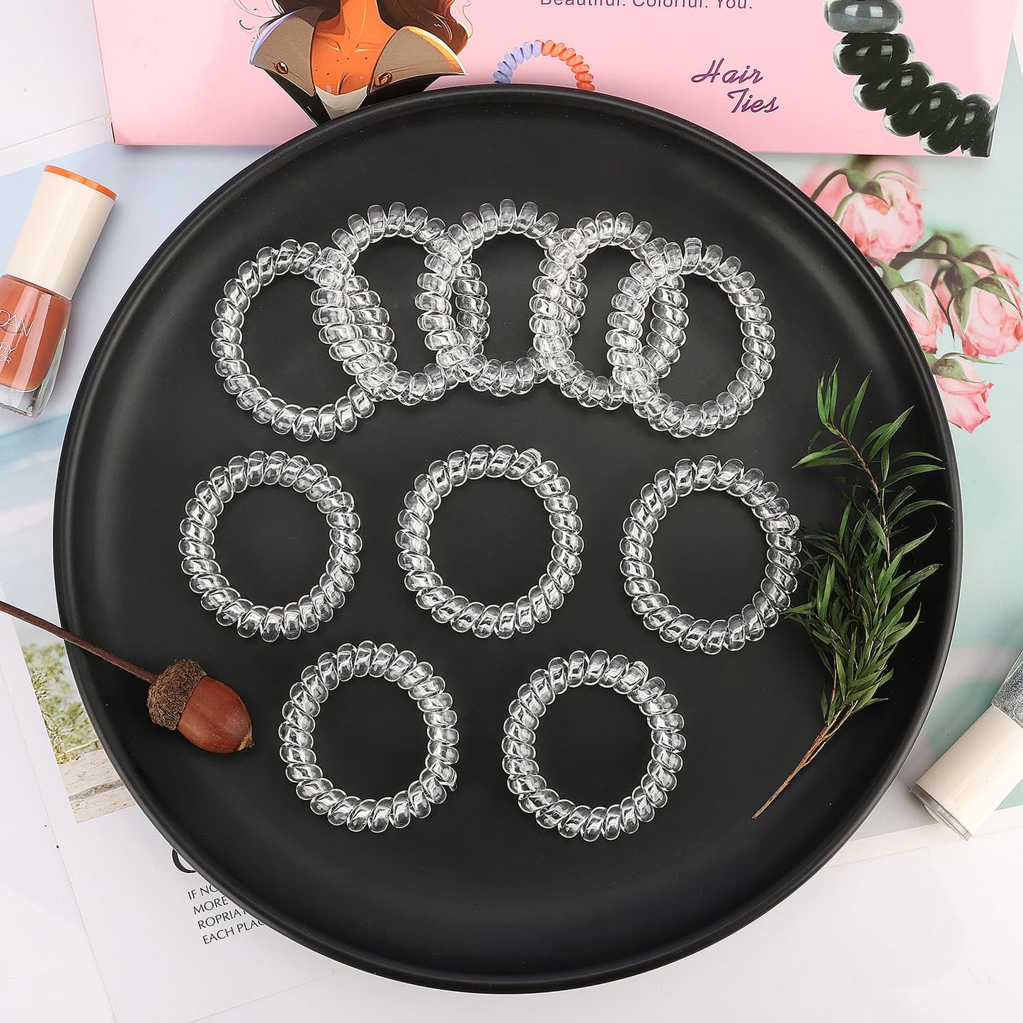 JessLab Spiral Hair Ties for Women, 10-Pack Traceless No-Damage Ponytail Holders, Coils Hair Bands for Girls, Assorted Colors
