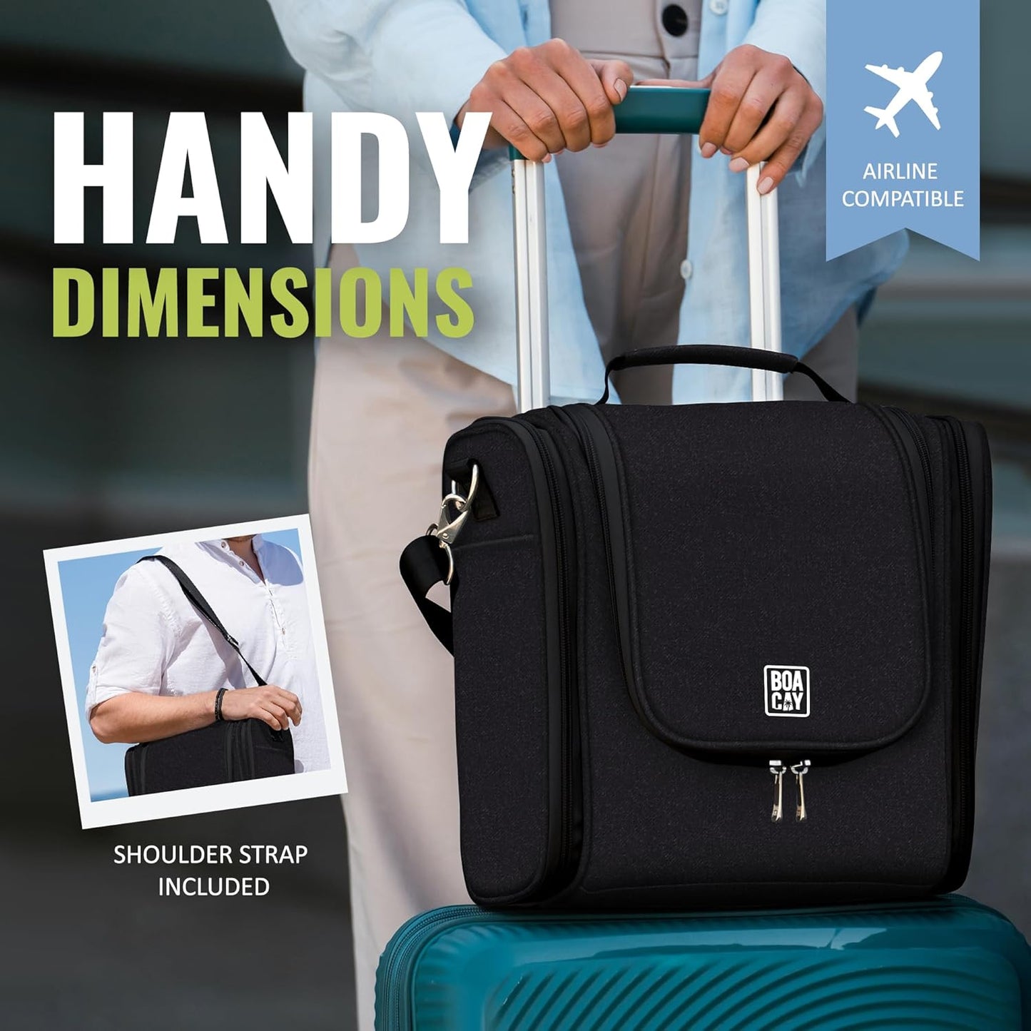 BOACAY Extra Large Hanging Travel Toiletry Bag for Women and Men, Makeup Bag, Bathroom & Shower Organizer Kit for Accessories, Cosmetics, Essentials