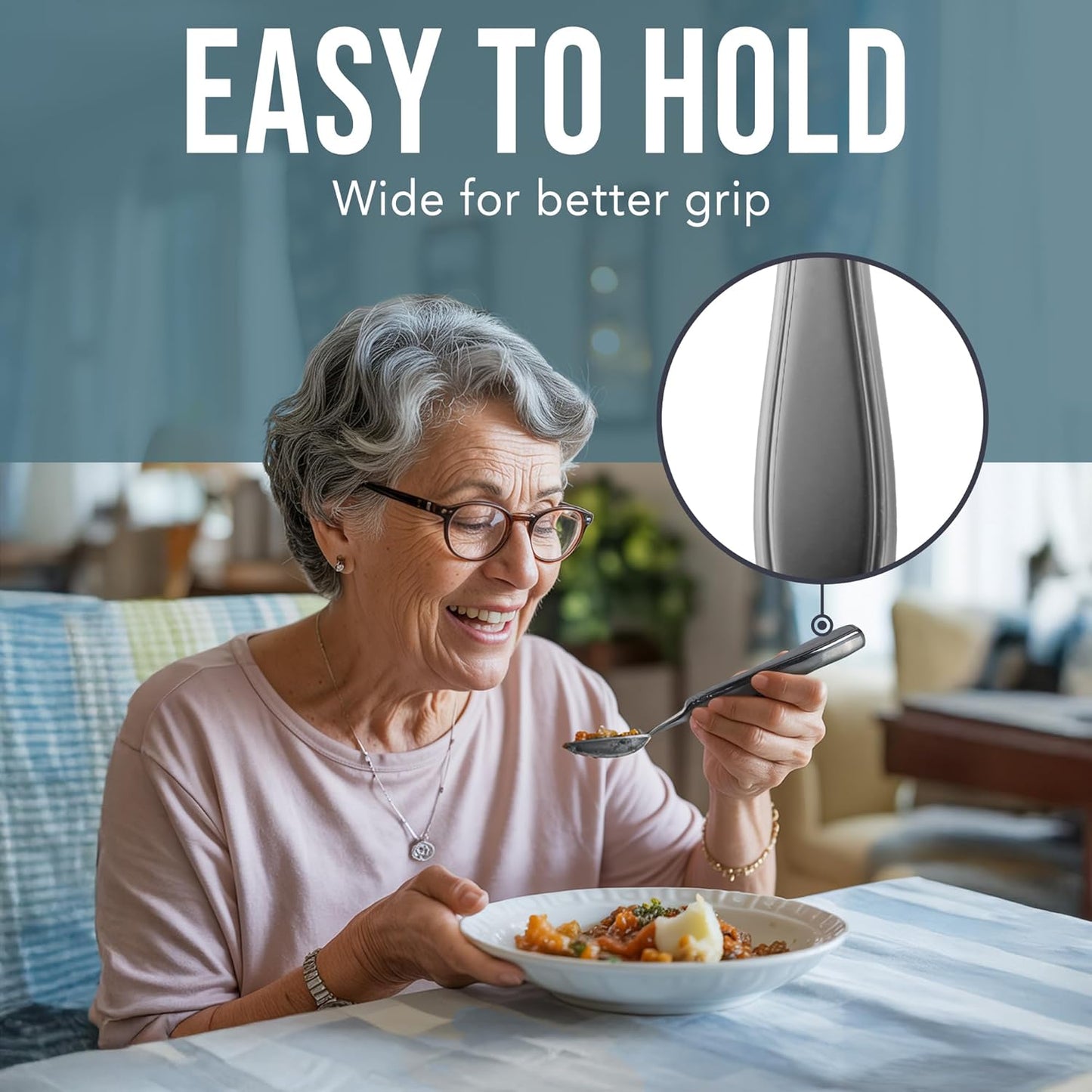 BUNMO Weighted Utensils for Hand Tremors – 4pc Adaptive Utensils for Elderly, Persons w/weak hands – Discreet Travel Wrap, Stainless Steel & Dishwasher Safe – Weighted Silverware Set