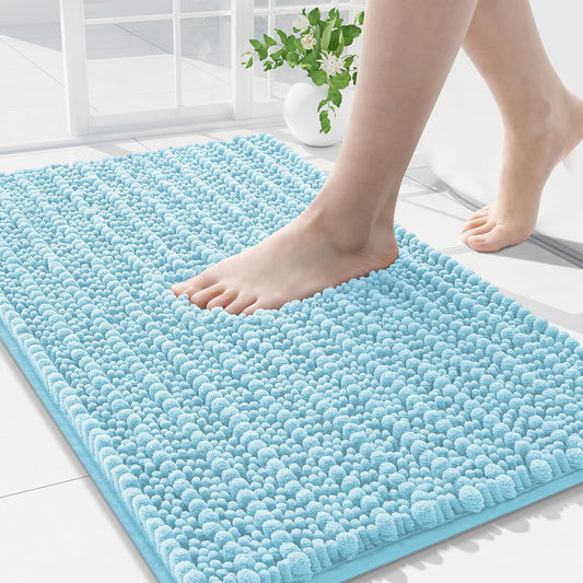 Arotive Luxury Chenille Bathroom Rug Mat, Extra Soft Thick Absorbent Shaggy Bath Rugs, Non-Slip Machine Wash Dry, Plush Bath Mats for Bathroom, Shower and Tub, 34x21, Blue
