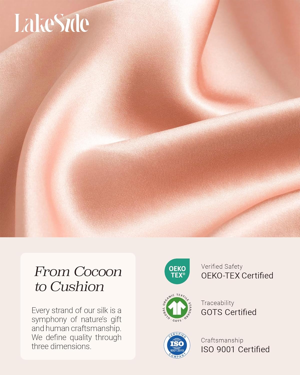 Oriental Lakeside® 100% Pure 22 Momme Mulberry Silk Pillowcase with Hidden Zipper - Nighttime Skincare & Hair Care Hydrating Pillow Cover