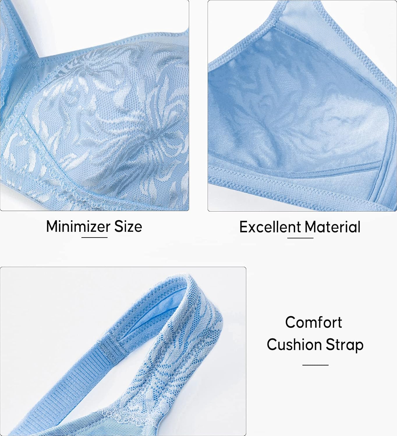 ZeroBound Women's Minimizer Bras Comfort Cushion Strap Wirefree Full Coverage Large Bust Non-Padded Bra