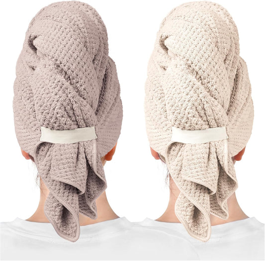2 Packs Large Microfiber Hair Towels for Women, Super Absorbent & Quick Dry Hair Towel Wrap for Curly Hair Long & Short Hair- Anti-Frizz Hair Turbans for Wet Hair (Mauve & Clay)