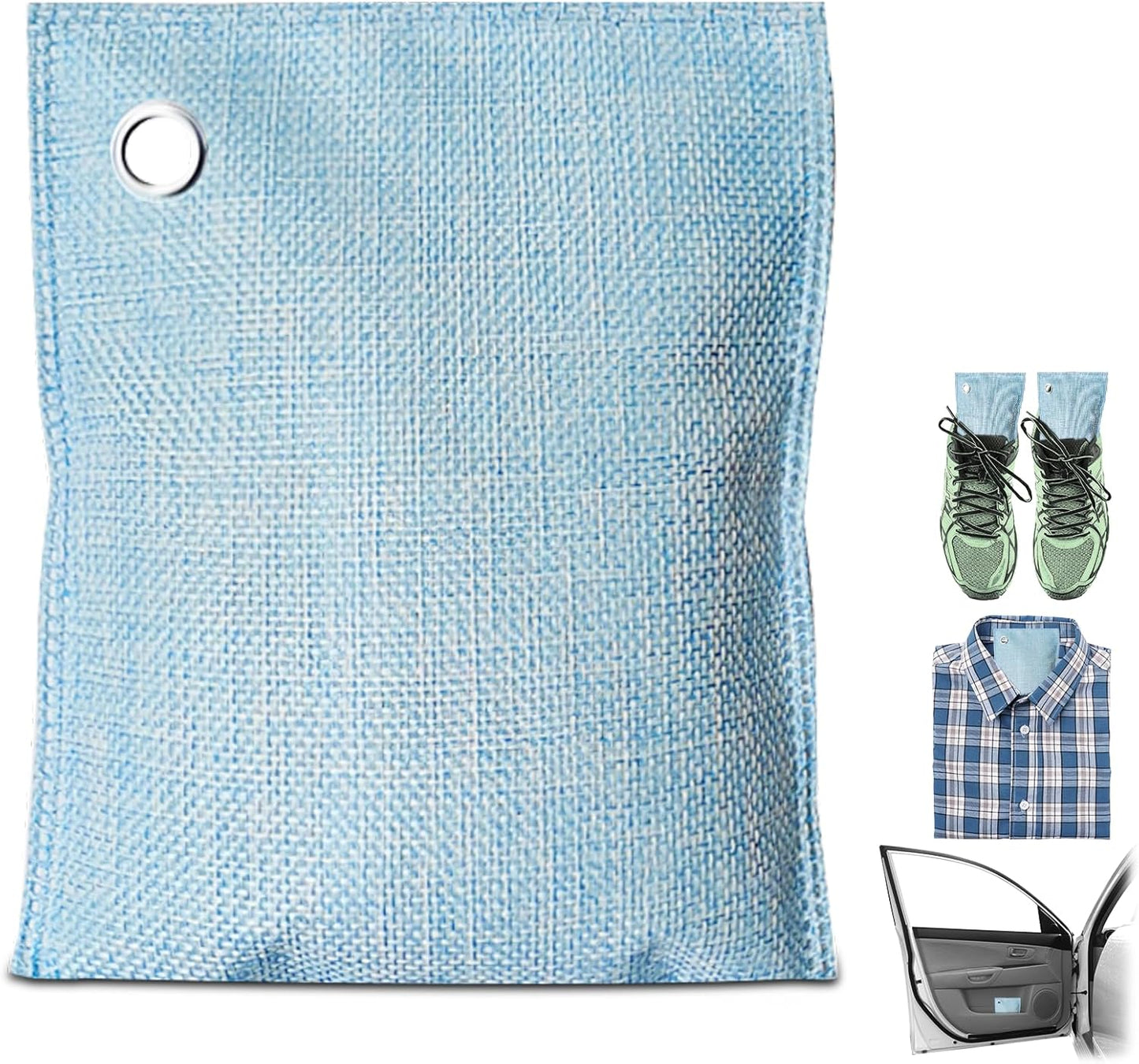 4 Pack charcoal odor absorber,Bamboo Charcoals Air Purifying Bag Charcoals Deodorizer Eliminator for Strong Odors in Car, Closet, Shoe, Basement (200G*4 Pack Light Blue, Unscented)