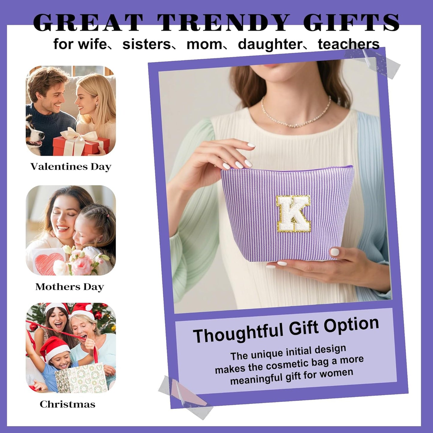 Travel Essentials - Portable Travel Toiletry Bag for Women, Initial Makeup Kit Organizer Make up Cosmetic Bag Set Purple Stuff Birthday Gifts for Women Daughter Mom, Purple Letter J