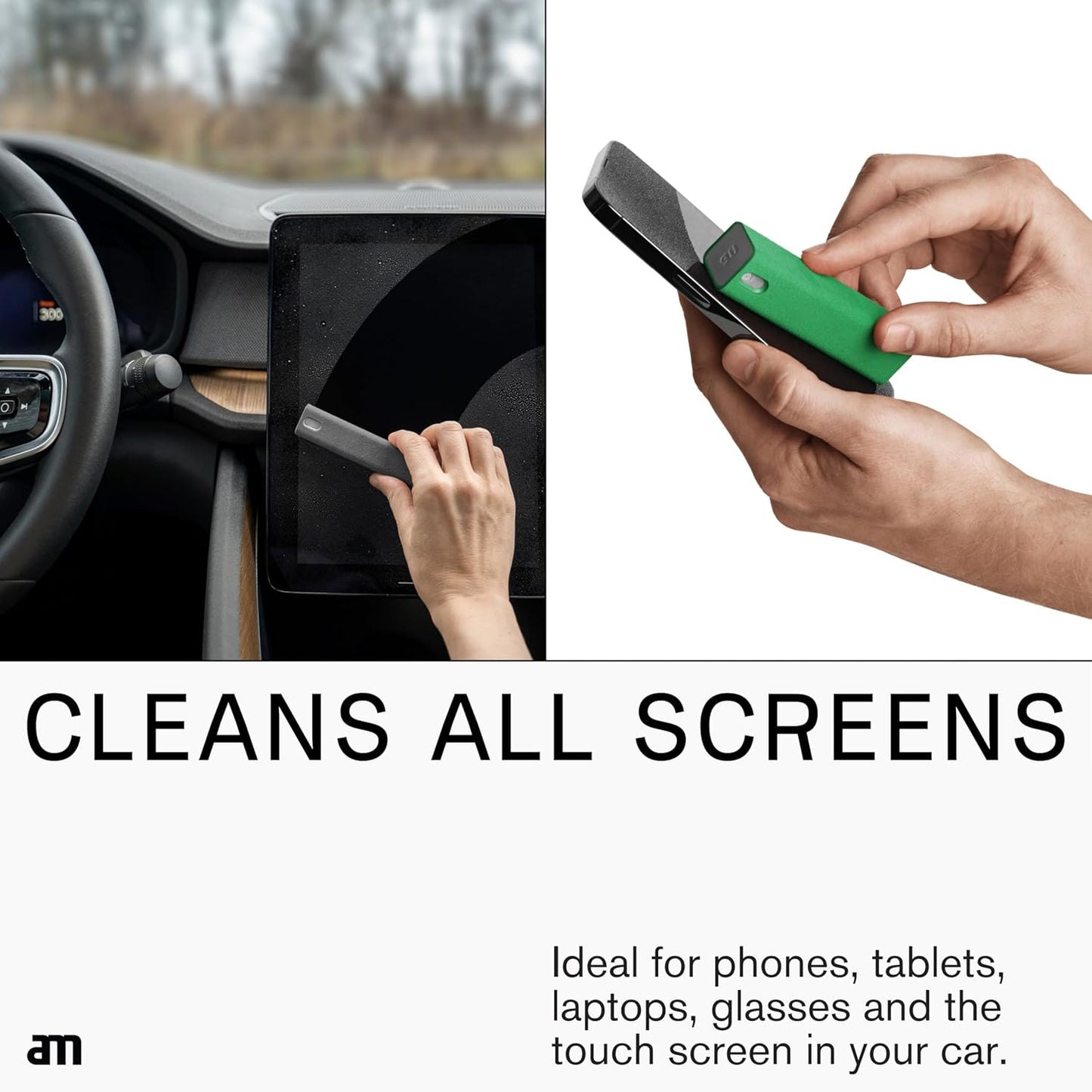 am Screen Cleaner Mist Spray with Microfiber Cloth Around – Alcohol-Free, Streak-Free Screen Cleaning Kit for Smartphones, Tablets, Laptops, Smart TVs & Car Screens, 1 Pack, Green