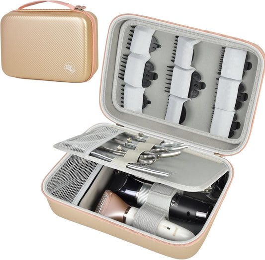 Boobowl Barber Accessories Bag for Clippers and Supplies, Mens Hair Trimmers Box, Portable Clipper Storage Holder for Hair Cutting, Guard Grooming Kit and Barbers Supplies (Bag Only)- Gold