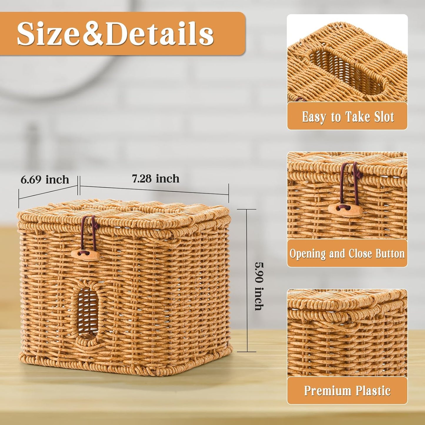 Facial Clean Skin Club Face Towels Holder for Bathroom, Plastic Rattan Disposable Face Towel Holder, Farmhouse Style for XL Face Towels Box Basket with Lid, Brown