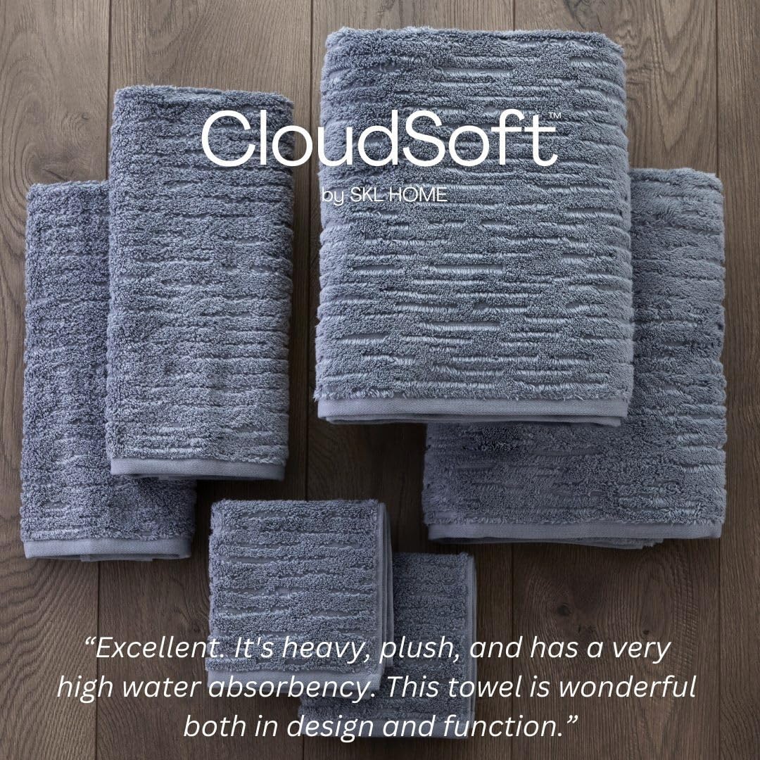 SKL Home CloudSoft Cotton Luxury 2-Piece Hand Towel Set, Smoke Blue