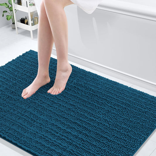 Arotive Luxury Chenille Bathroom Rug Mat, Extra Soft Thick Absorbent Shaggy Bath Rugs, Non-Slip Machine Wash Dry, Plush Bath Mats for Bathroom, Shower and Tub, 59x35, Peacock Blue