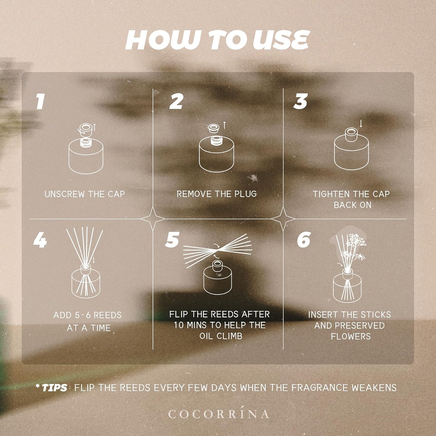 COCORRÍNA Reed Diffuser - Gardenia 6.7 Fl.oz Reed Diffuser Set with Sticks & Preserved Baby's Breath, Reed Diffuser for Home Bathroom Shelf Decor